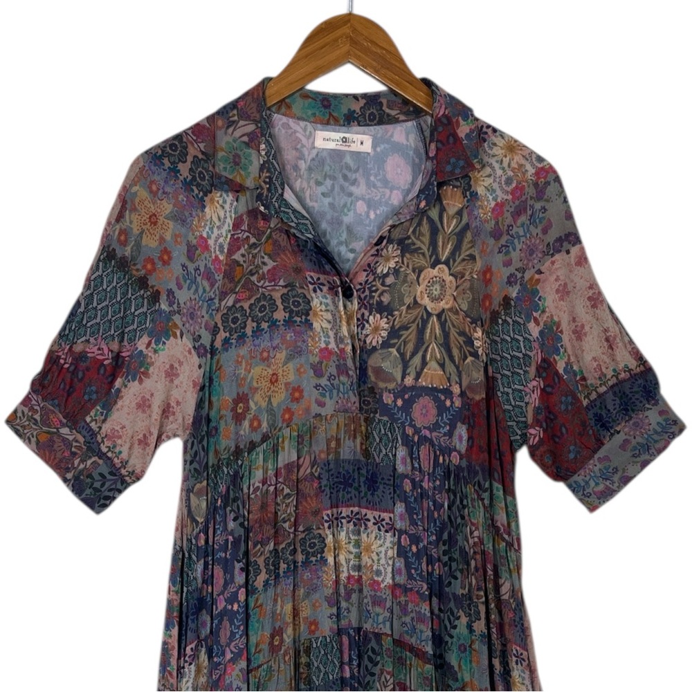 Natural Life Rebecca Midi Dress in Blue Patchwork Size Medium - Picture 9 of 12